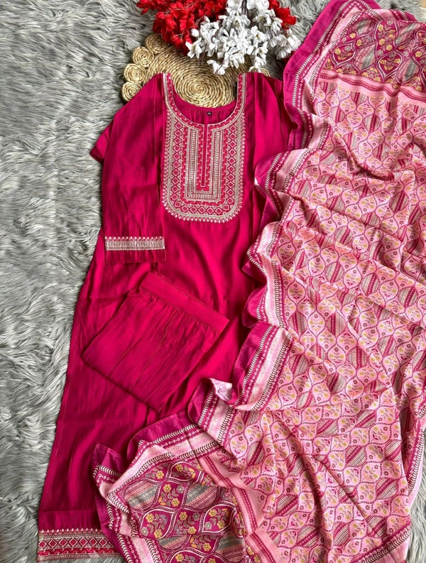 Antique Fashion 1 Pure Mountain Silk Soft Fabric With Heavy Sequnce Multy Thread WorkFully Stiched  - XL