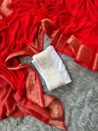 Antique Fashion 1 Primium Soft VISCOUSE Chiffon Crepe Falling Saree With Zari Border Chit Pallu - colour 2