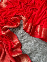 Antique Fashion 1 Primium Soft VISCOUSE Chiffon Crepe Falling Saree With Zari Border Chit Pallu - colour 2