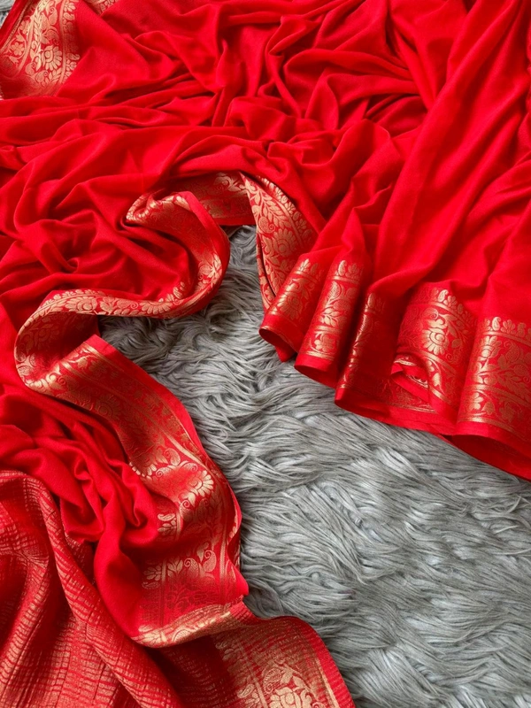 Antique Fashion 1 Primium Soft VISCOUSE Chiffon Crepe Falling Saree With Zari Border Chit Pallu - colour 2