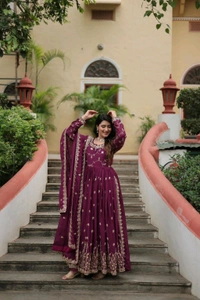 Antique Fashion 1 Get ready to shine with these stunning outfit Made from Chinon And Sequins Embroidered Work. Discover the perfect ensemble to add a touch of glamour to your wardrobe and stand out from the crowd - colour 1, M
