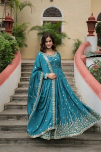 Antique Fashion 1 Get ready to shine with these stunning outfit Made from Chinon And Sequins Embroidered Work. Discover the perfect ensemble to add a touch of glamour to your wardrobe and stand out from the crowd - colour 2, XL