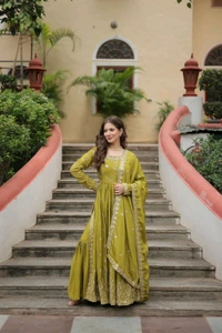 Antique Fashion 1 Get ready to shine with these stunning outfit Made from Chinon And Sequins Embroidered Work. Discover the perfect ensemble to add a touch of glamour to your wardrobe and stand out from the crowd - colour 3, XXL