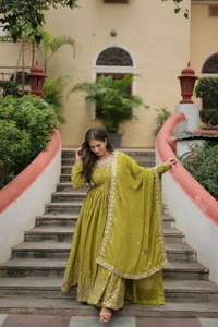 Antique Fashion 1 Get ready to shine with these stunning outfit Made from Chinon And Sequins Embroidered Work. Discover the perfect ensemble to add a touch of glamour to your wardrobe and stand out from the crowd - colour 3, XXL