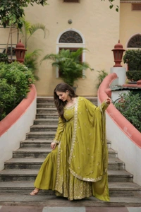 Antique Fashion 1 Get ready to shine with these stunning outfit Made from Chinon And Sequins Embroidered Work. Discover the perfect ensemble to add a touch of glamour to your wardrobe and stand out from the crowd - colour 3, XL