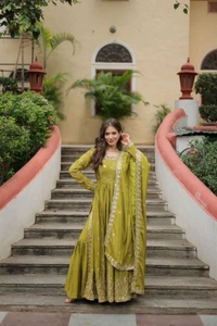 Antique Fashion 1 Get ready to shine with these stunning outfit Made from Chinon And Sequins Embroidered Work. Discover the perfect ensemble to add a touch of glamour to your wardrobe and stand out from the crowd - colour 3, L