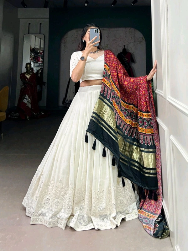 Antique Fashion 1 Experience timeless elegance with this beautiful lucknowi paper mirror work lehenga  - Designe 4