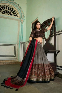 Antique Fashion 1 Elevate your ethnic game with this breathtaking tussar silk lehenga choli featuring stunning kashmiri print Perfect for any special occasion  - colour 1