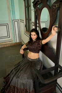 Antique Fashion 1 Elevate your ethnic game with this breathtaking tussar silk lehenga choli featuring stunning kashmiri print Perfect for any special occasion  - colour 1