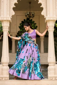 Antique Fashion 1 In a world of monochrome be the burst of color in a floral print lehenga  - colour 1, Stitched Blouse