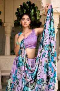 Antique Fashion 1 In a world of monochrome be the burst of color in a floral print lehenga  - colour 1, Stitched Blouse
