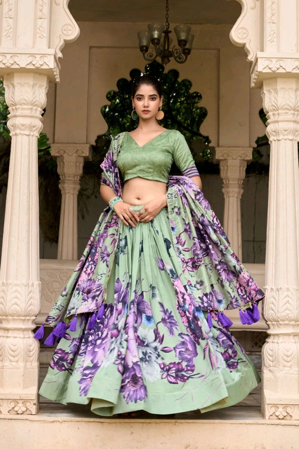 Antique Fashion 1 In a world of monochrome be the burst of color in a floral print lehenga  - colour 2, Unstitched Blouse