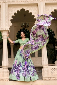 Antique Fashion 1 In a world of monochrome be the burst of color in a floral print lehenga  - colour 2, Unstitched Blouse