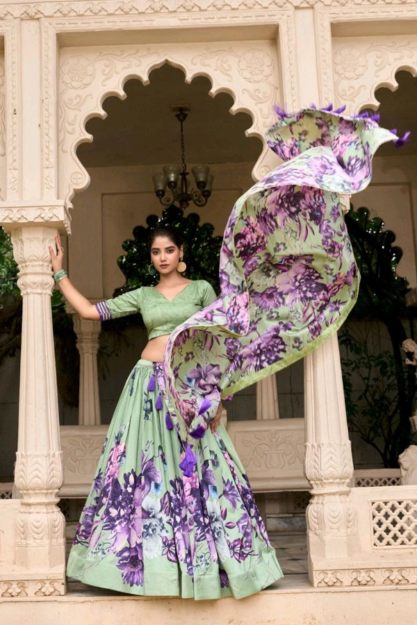 Antique Fashion 1 In a world of monochrome be the burst of color in a floral print lehenga  - colour 2, Unstitched Blouse