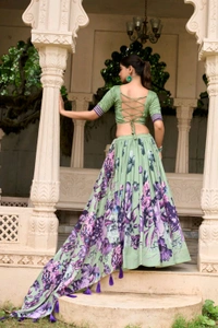 Antique Fashion 1 In a world of monochrome be the burst of color in a floral print lehenga  - colour 2, Unstitched Blouse