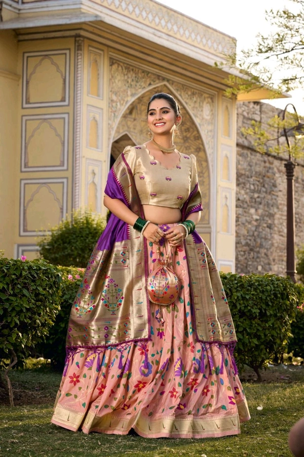 Antique Fashion 1 Captivate hearts and turn heads in our Jacquard Silk Paithani Lehenga Choli   where every detail reflects the essence of tradition