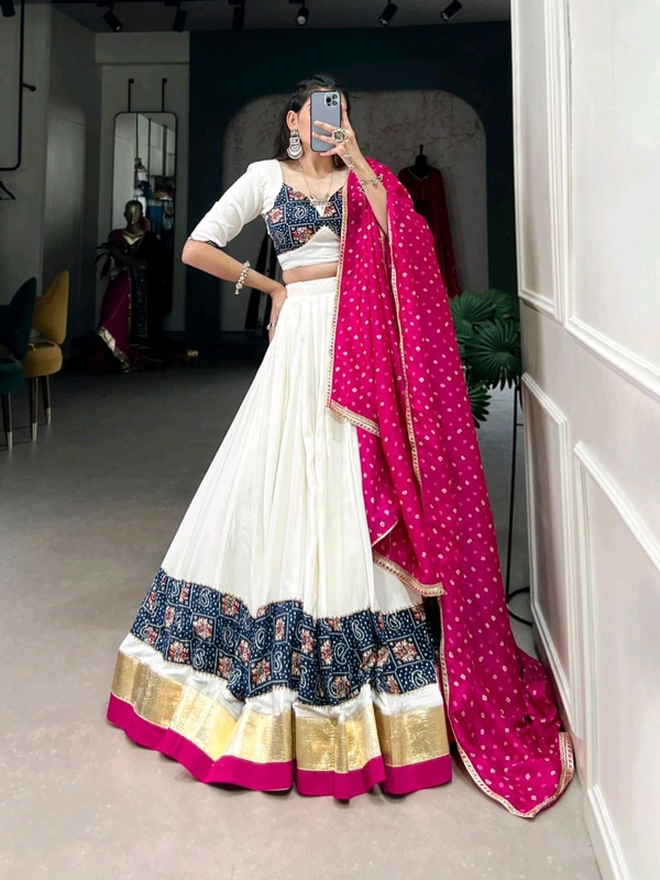 Antique Fashion 1 Pure Rayon Perfection for Wedding: Plain Lehengacholi with Gota Patti Lace Border and Embossed Design Lace Accents 