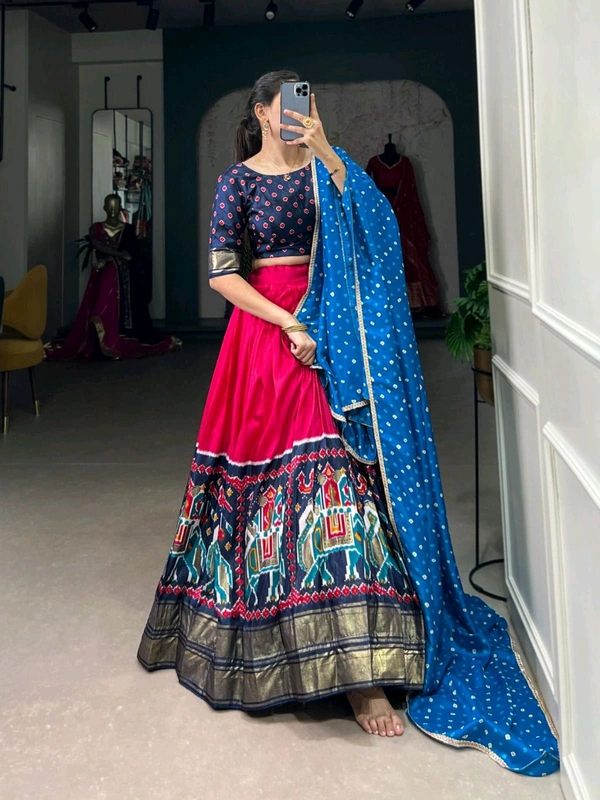 Antique Fashion 1 Elevate your ethnic wear collection with our Dola Silk Lehenga Choli adorned with traditional Patola prints that exude sophistication and charm  