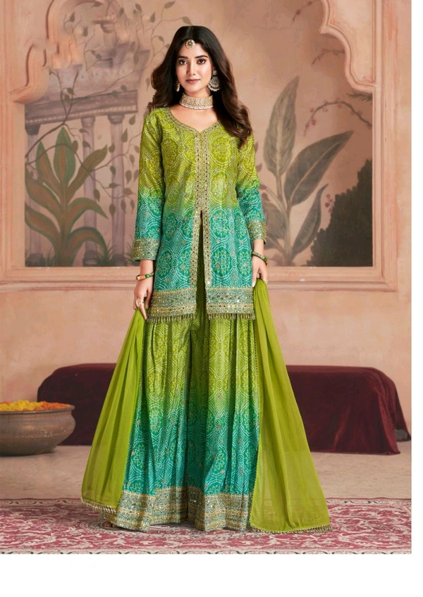 Antique Fashion 1 Dabka Jari and Sequince Work with handmade Jharkan Stone  Mirror work embroidery and digital print - colour 1, L