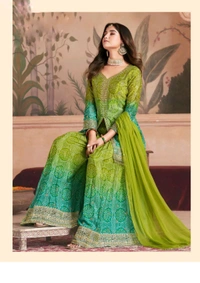 Antique Fashion 1 Dabka Jari and Sequince Work with handmade Jharkan Stone  Mirror work embroidery and digital print - colour 1, L