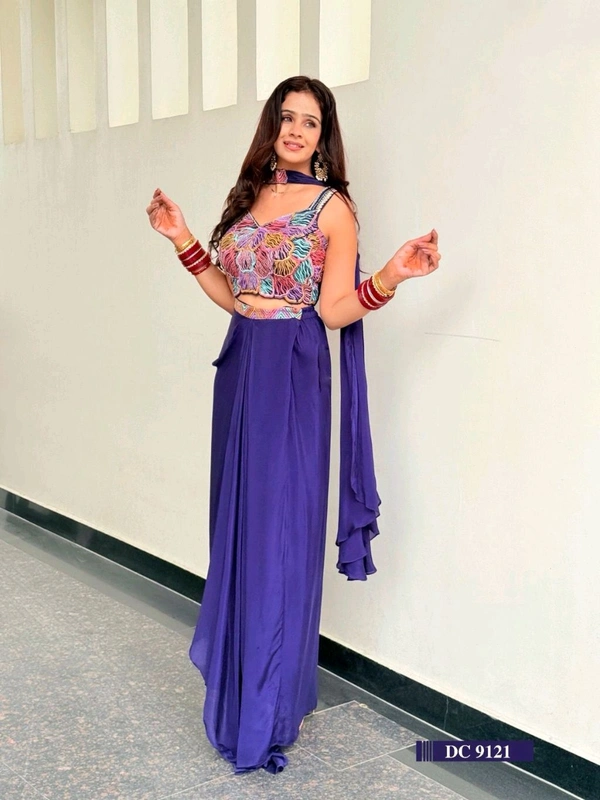 Antique Fashion 1 DESIGNER CROP TOP WITH DRAPE SKIRT DUPATTA - M