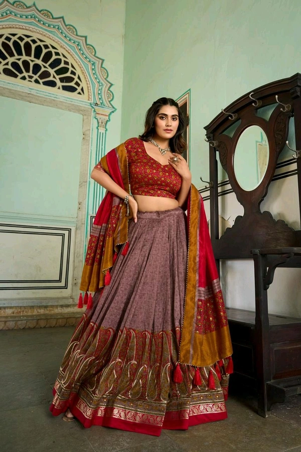 Antique Fashion 1 Elevate your ethnic game with this breathtaking tussar silk lehenga choli featuring stunning kashmiri print Perfect for any special occasion  - colour 2