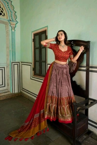 Antique Fashion 1 Elevate your ethnic game with this breathtaking tussar silk lehenga choli featuring stunning kashmiri print Perfect for any special occasion  - colour 2