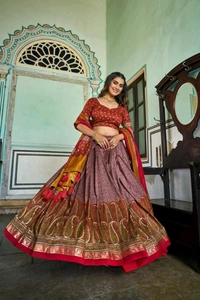 Antique Fashion 1 Elevate your ethnic game with this breathtaking tussar silk lehenga choli featuring stunning kashmiri print Perfect for any special occasion  - colour 2