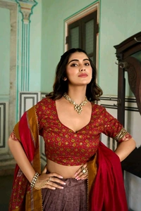 Antique Fashion 1 Elevate your ethnic game with this breathtaking tussar silk lehenga choli featuring stunning kashmiri print Perfect for any special occasion  - colour 2
