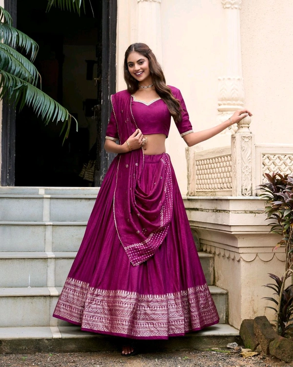 Antique Fashion 1 Pure Chanderi Plain Lehenga with Intricate Zari Work Border - colour 1, Note :- Flair :- 4.8 Meter
