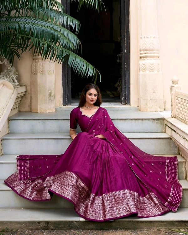 Antique Fashion 1 Pure Chanderi Plain Lehenga with Intricate Zari Work Border - colour 1, Note :- Flair :- 4.8 Meter