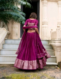 Antique Fashion 1 Pure Chanderi Plain Lehenga with Intricate Zari Work Border - colour 1, Note :- Flair :- 4.8 Meter
