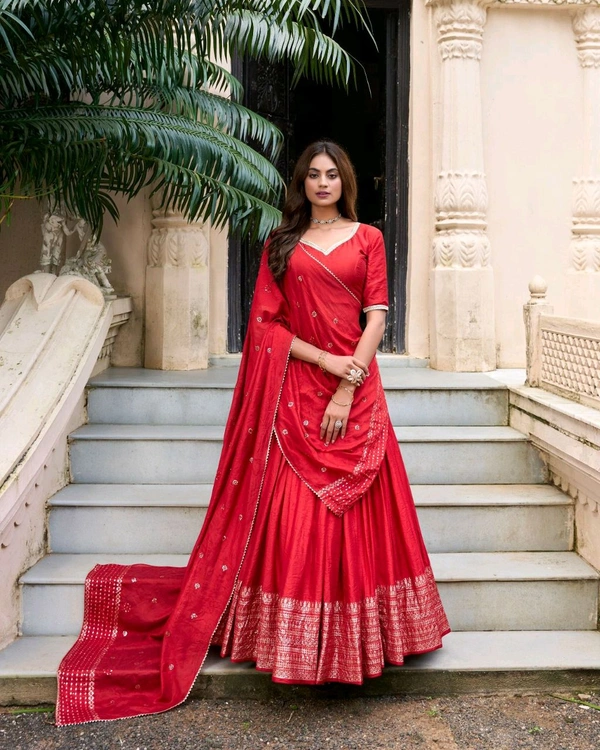 Antique Fashion 1 Pure Chanderi Plain Lehenga with Intricate Zari Work Border - colour 2