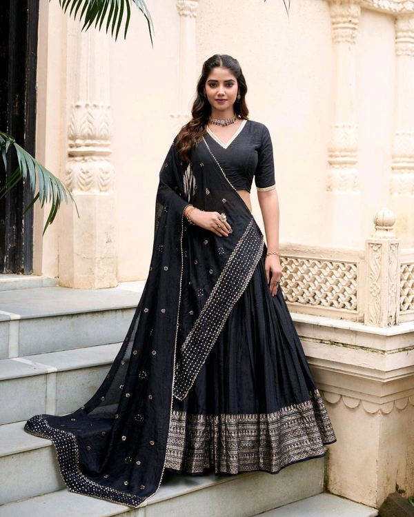 Antique Fashion 1 Pure Chanderi Plain Lehenga with Intricate Zari Work Border - colour 3