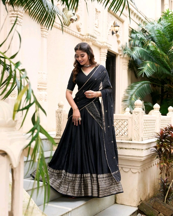 Antique Fashion 1 Pure Chanderi Plain Lehenga with Intricate Zari Work Border - colour 3
