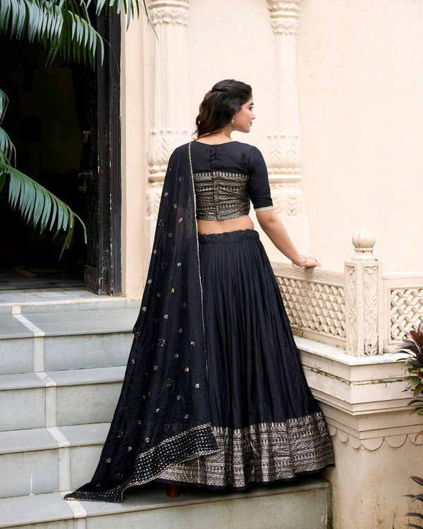 Antique Fashion 1 Pure Chanderi Plain Lehenga with Intricate Zari Work Border - colour 3