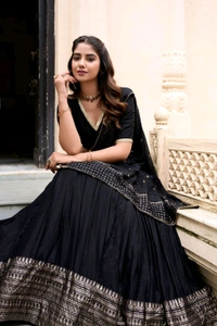 Antique Fashion 1 Pure Chanderi Plain Lehenga with Intricate Zari Work Border - colour 3