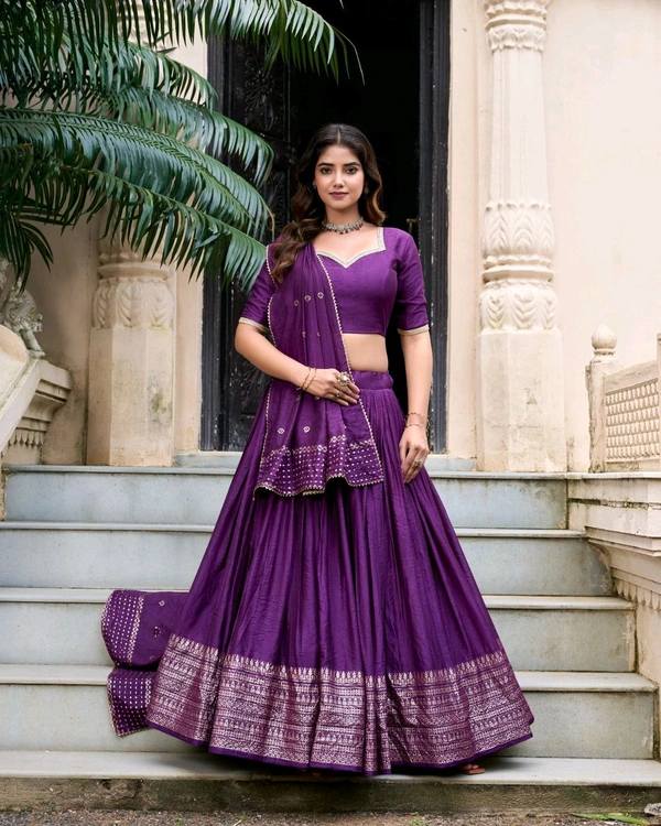 Antique Fashion 1 Pure Chanderi Plain Lehenga with Intricate Zari Work Border - colour 4