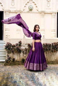 Antique Fashion 1 Pure Chanderi Plain Lehenga with Intricate Zari Work Border - colour 4