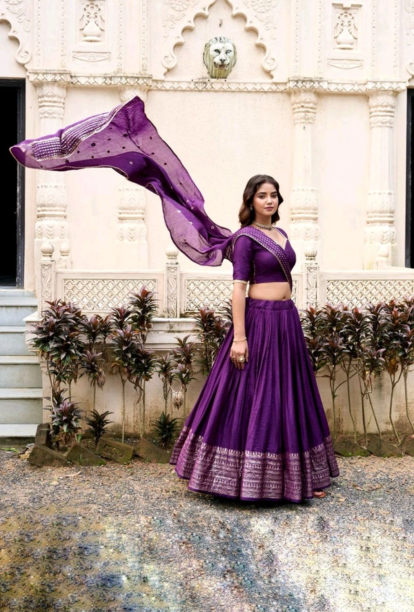 Antique Fashion 1 Pure Chanderi Plain Lehenga with Intricate Zari Work Border - colour 4