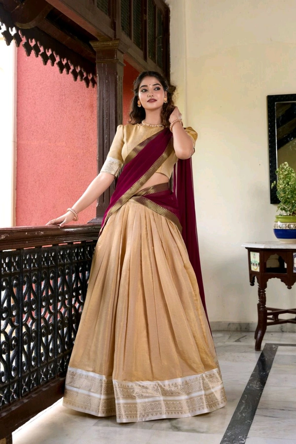 Antique Fashion 1 Kanchipuram Lehenga  - colour 1, Blouse size ( L ), Unstiched Blouse