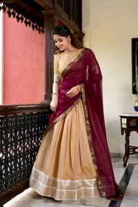 Antique Fashion 1 Kanchipuram Lehenga  - colour 1, Blouse size ( L ), Unstiched Blouse