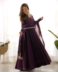 Antique Fashion 1 QUALITY PURE ROMANSILK CHANDERI FABRIC FULLY FLAIR ANARKALI,WITH DUPPTA SET,PENT READY TO WEAR - Xs (34), colour 5