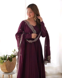 Antique Fashion 1 QUALITY PURE ROMANSILK CHANDERI FABRIC FULLY FLAIR ANARKALI,WITH DUPPTA SET,PENT READY TO WEAR - Xs (34), colour 5