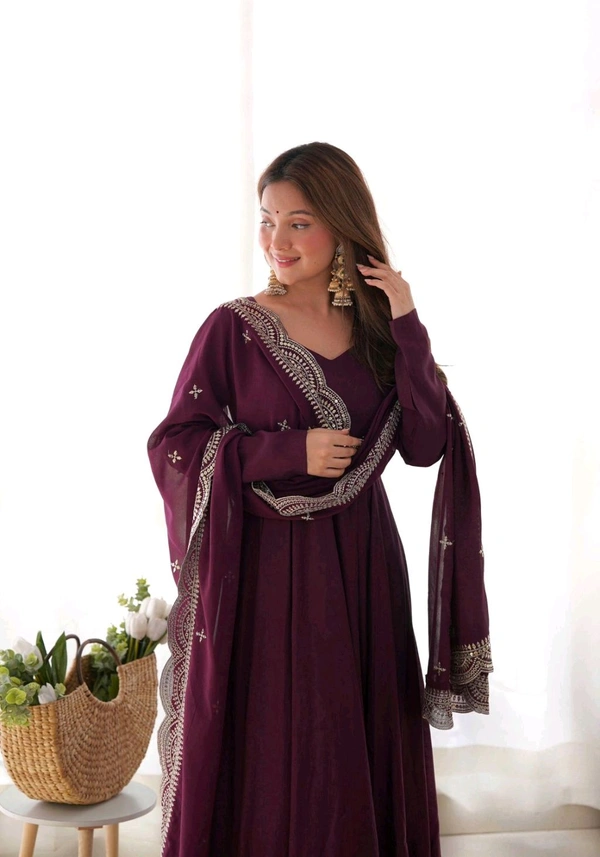 Antique Fashion 1 QUALITY PURE ROMANSILK CHANDERI FABRIC FULLY FLAIR ANARKALI,WITH DUPPTA SET,PENT READY TO WEAR - Xs (34), colour 5