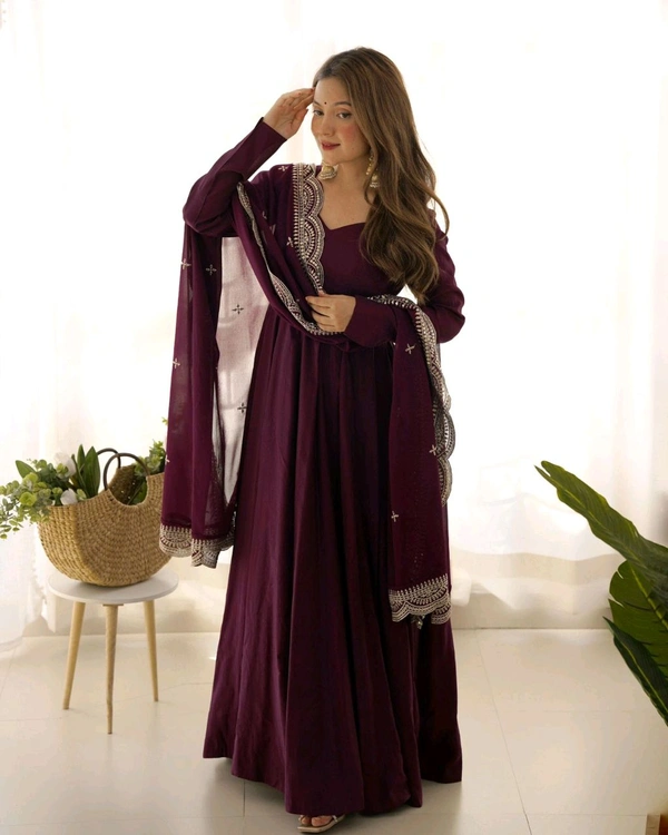 Antique Fashion 1 QUALITY PURE ROMANSILK CHANDERI FABRIC FULLY FLAIR ANARKALI,WITH DUPPTA SET,PENT READY TO WEAR - S (36), colour 5
