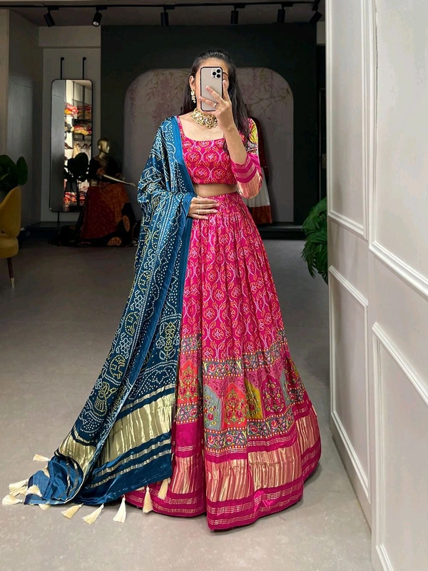 Antique Fashion 1 An enticing gaji silk lehenga that is beautifully embellished with digital print these lehenga print is sure to turn heads - colour 2