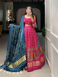 Antique Fashion 1 An enticing gaji silk lehenga that is beautifully embellished with digital print these lehenga print is sure to turn heads - colour 2