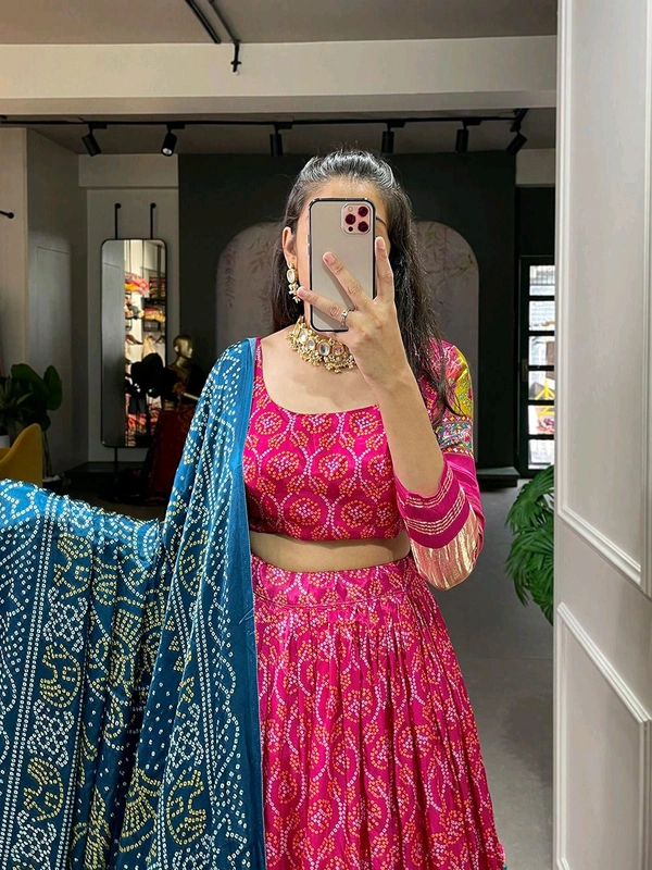 Antique Fashion 1 An enticing gaji silk lehenga that is beautifully embellished with digital print these lehenga print is sure to turn heads - colour 2