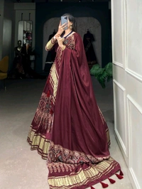 Antique Fashion 1 An enticing gaji silk lehenga that is beautifully embellished with digital print these lehenga print is sure to turn heads - colour 3